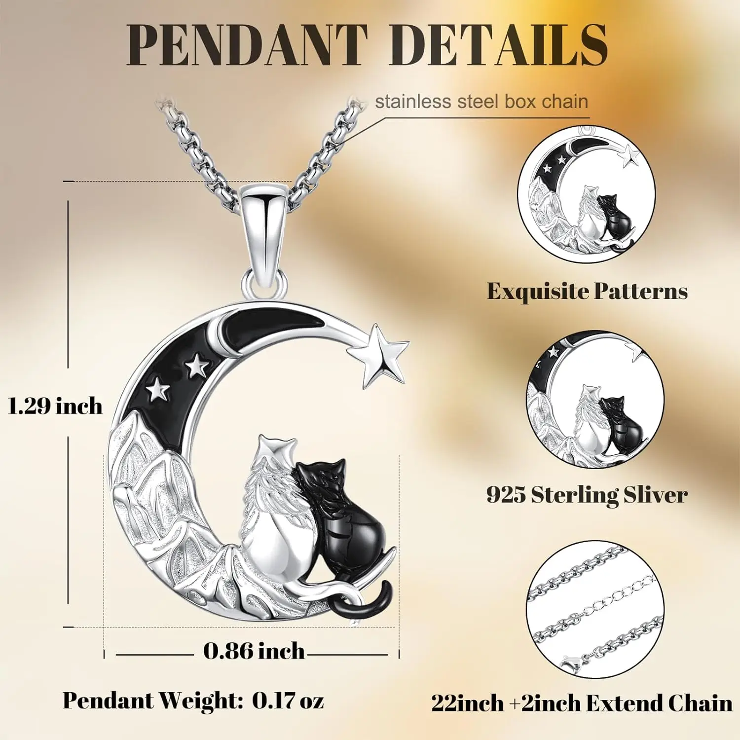 Black Cat Necklace 925 Sterling Silver  Animal Pendant Jewelry Gifts for Women Men Animal Lovers Graduation Christmas Birthday