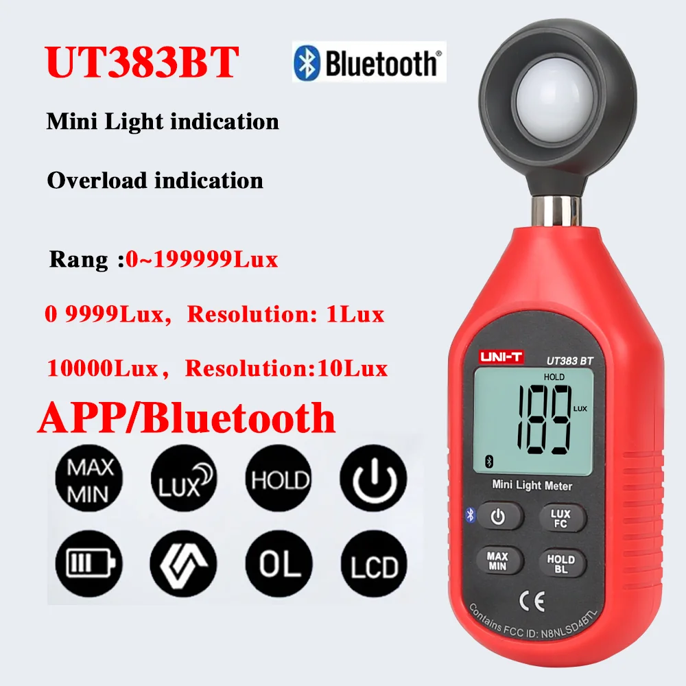 UNI-T UT383 UT383BT Mini Light Meter Digital Professional Luxometer 199900Lux 18500FC Illuminometer Photometer Light Lux Meter