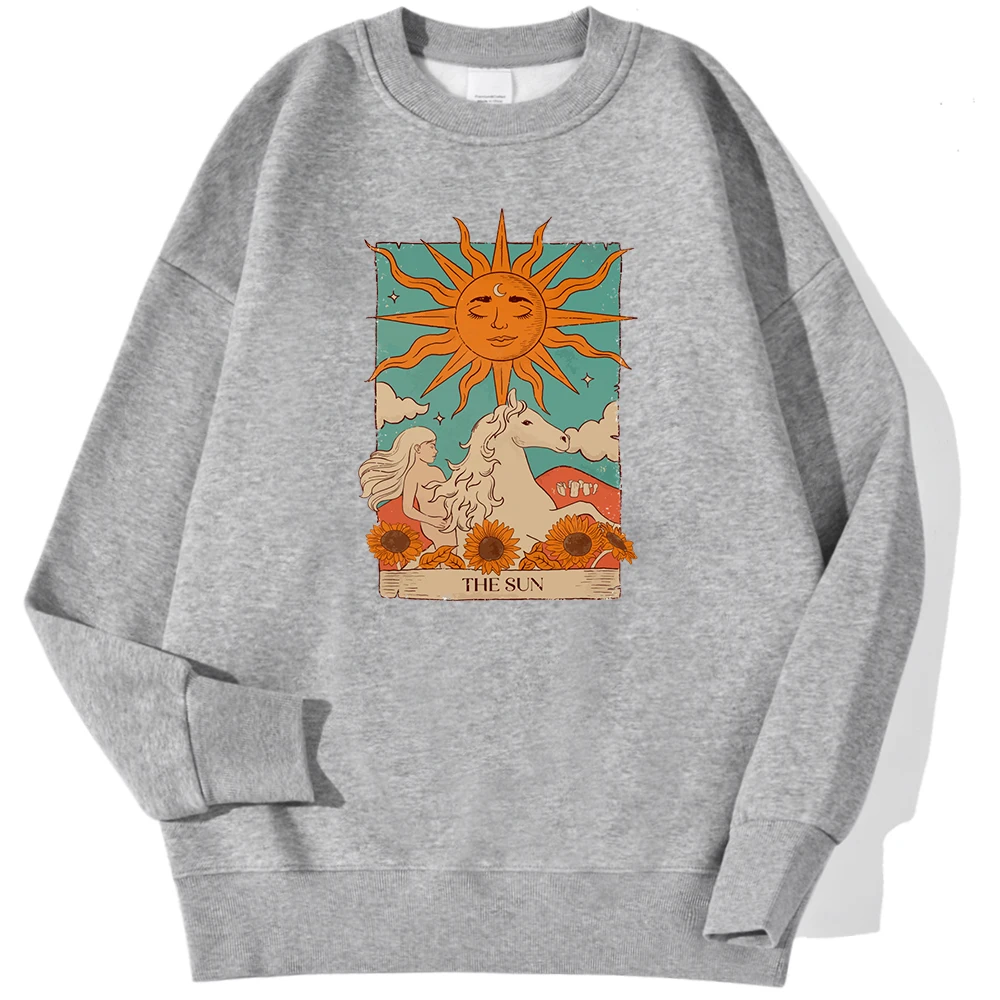 Tarot Card Art The Sun Print Man Sweatshirts Fashion Warm Comfortable Hoodie Loose Fleece Soft Pullover Autumn Casual Clothes