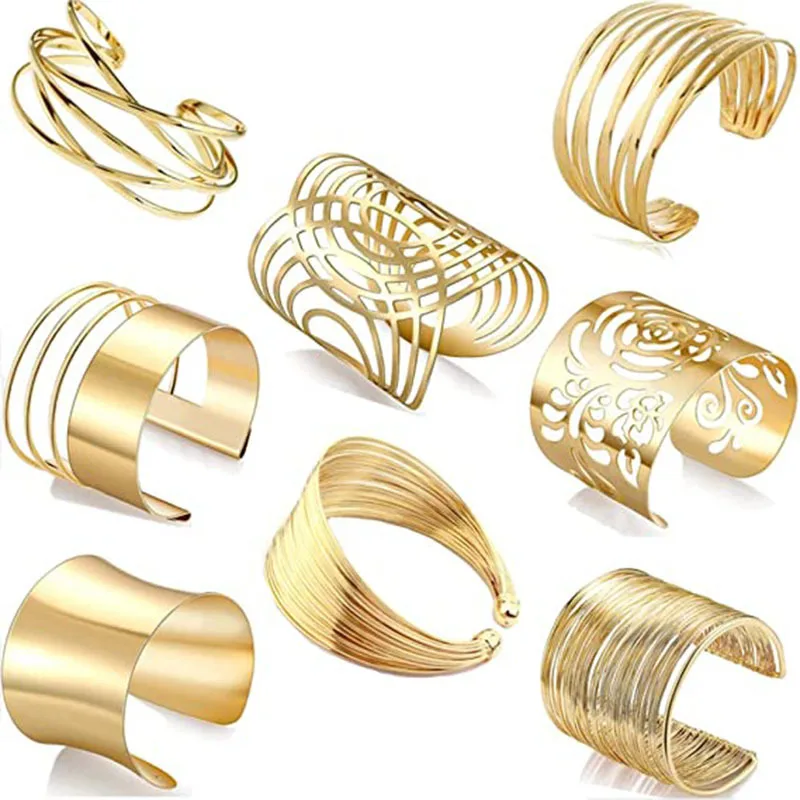 Jardme 4PCS Chunky Cuff Bracelet for Women Minimalist Irregular Open Wide Wire Bangle Bracelets Set