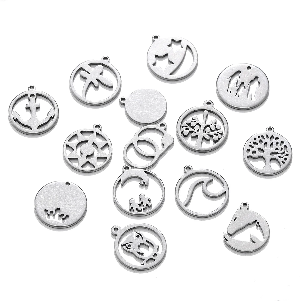 

5Pcs/Pack Stainless Steel Round Various Shape Charm Pendants for Handmade DIY Women Necklace Jewelry Making Accessories