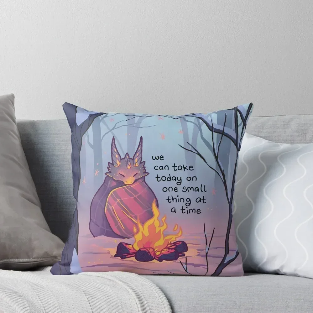

We Can Take Today on One Small Thing at a Time Cozy Campfire Dragon Throw Pillow Pillow Case Christmas Cushions Cover pillow