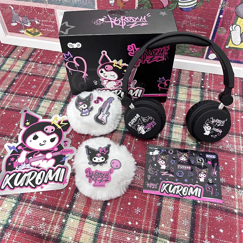 2024 New Sanrio Kuromi Headphone Bluetooth Headset Wired And Wireless Headph Birthday Gift Anime Peripheral Halloween Gifts