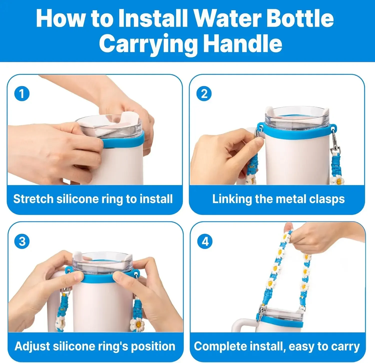 Water Bottle Handle with Strap for Owala Water Bottle Handle Fits Most 12-40oz Water Bottles for Stanley Cup for Hydro Flask