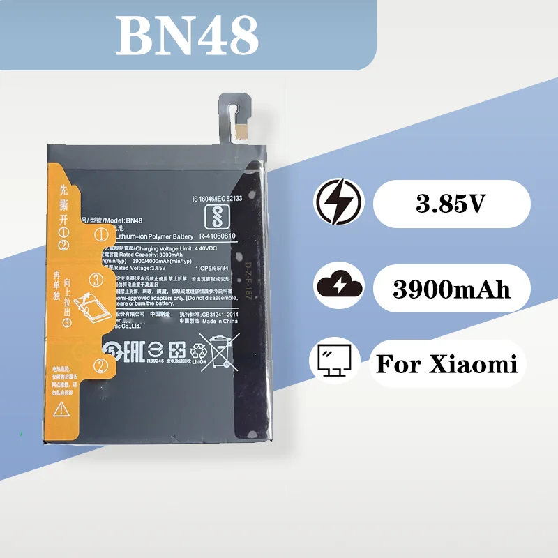 

3.8V 4000mAh High Capacity Replacement Battery Compatible with Xiaomi Redmi Note6Pro M1806E7 BN48 Mobile Phone