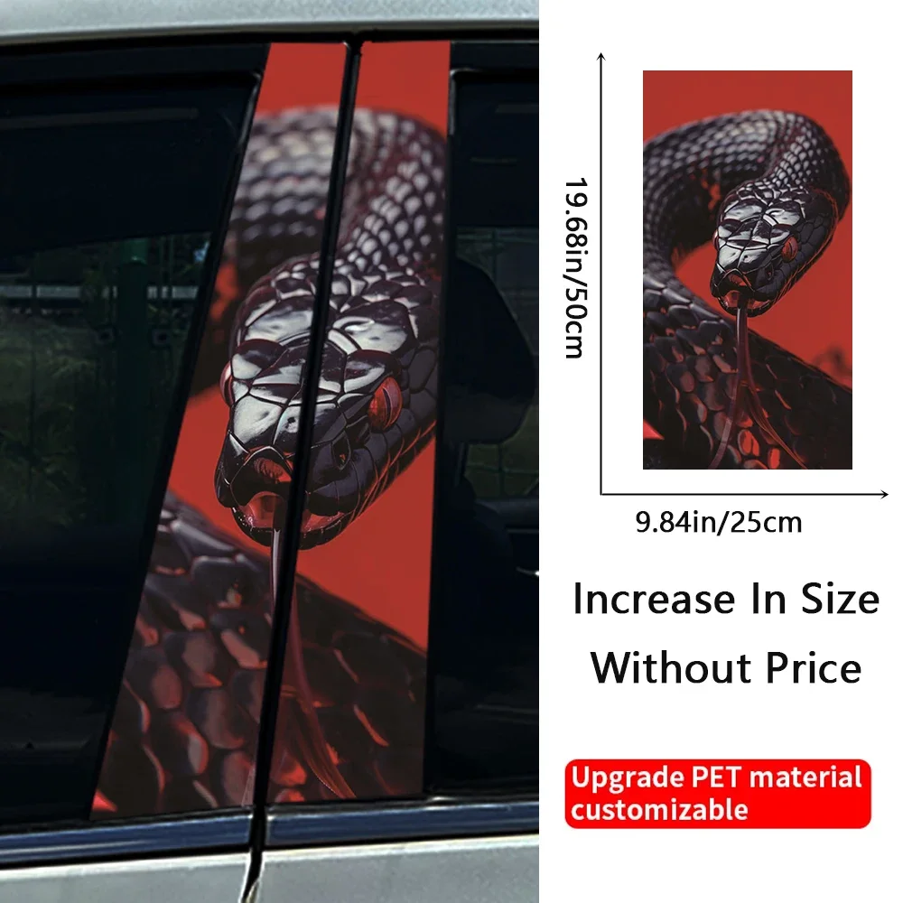 2Pcs/set Venomous Black Snake Car Stickers Auto B-pillar Car Center Column Decoration Cover Scratches Waterproof Decals