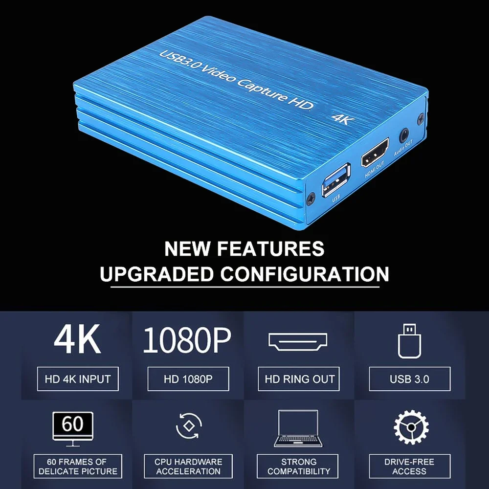 USB3.0 HD Video Capture 1080P 4K@60Hz HD HD to USB Video Capture Card Dongle Game Streaming Live Streaming