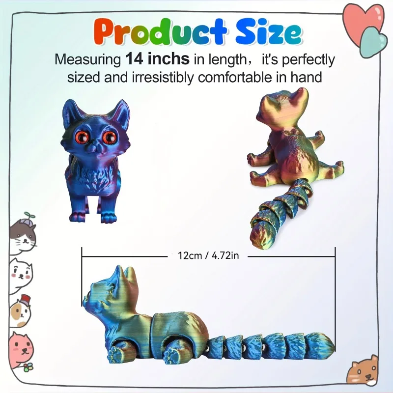 Modello di gatto carino stampato in 3D Giocattoli Ornamento di gatto Figurina realistica senza peli con giunto mobile Regali divertenti per bambini Decorazione da tavolo