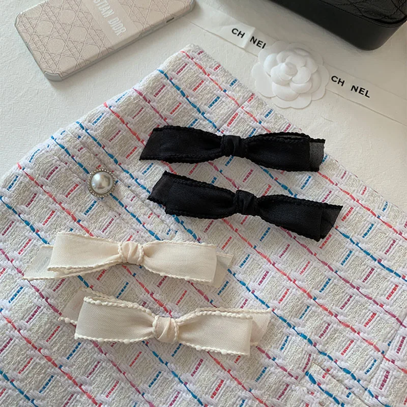 

French Simple Elegant Black Bow Hair Clip Summer Side Bangs Hair Fastener Pair Clasp One Bar Non Slip Strong Grip Women