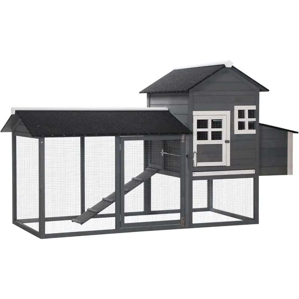 

Wooden Chicken Coop Hen House Outdoor with Run Nesting Box Asphalt Roof Removable Tray