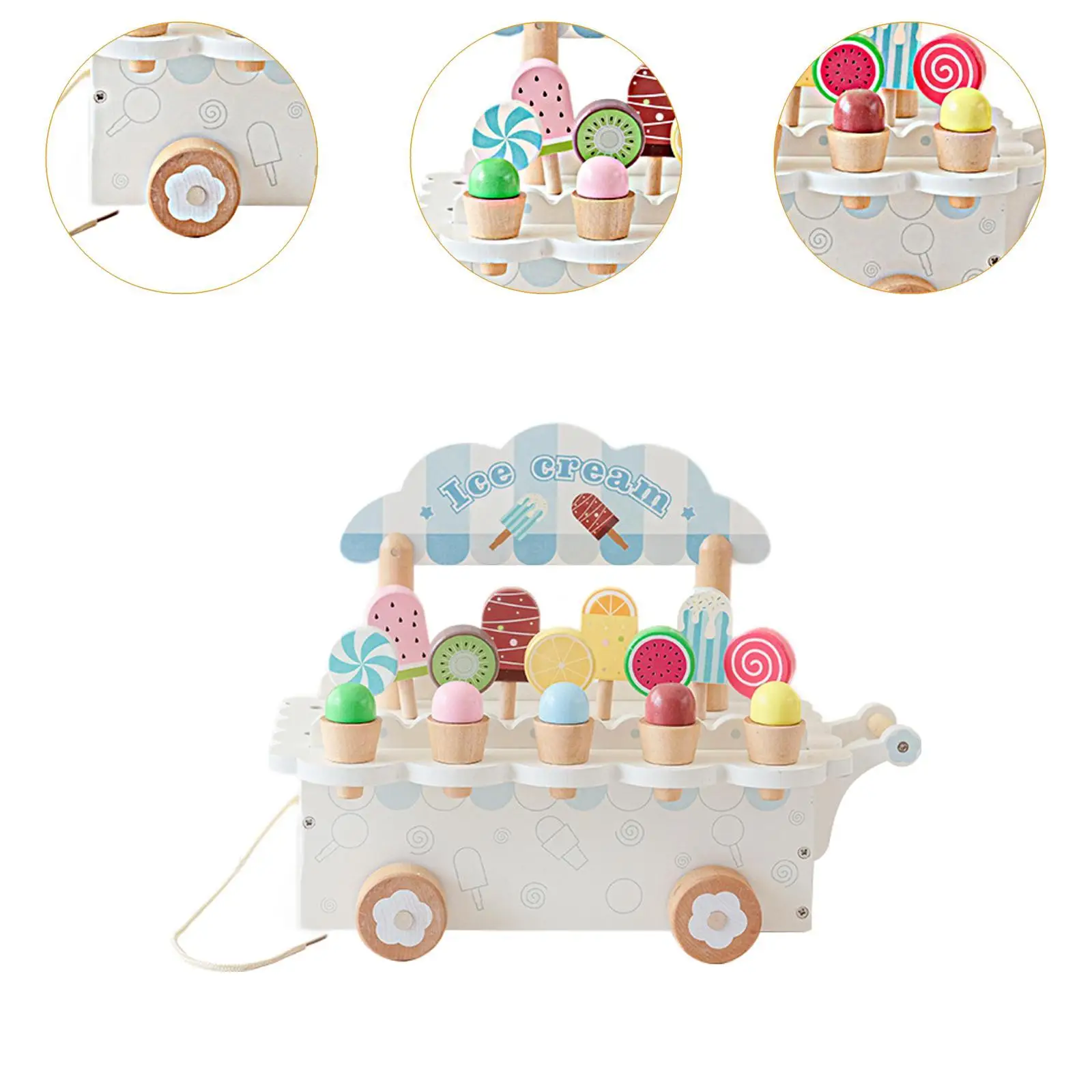 Juguete de helado de madera para niños, juego de paletas de madera para niños de 3, 4, 5 y 6 años, regalos de cumpleaños para niños y niñas