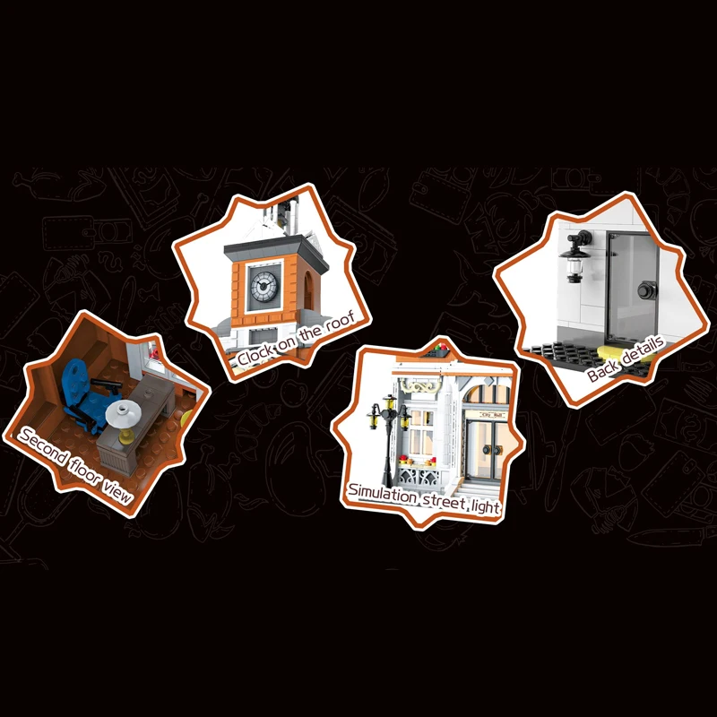 الطوب الصغير مقهى مباني المنزل مجموعات متجر المدينة العمارة وحدات بنة التجمع أطقم منمذجة لتقوم بها بنفسك اللعب هدية #3