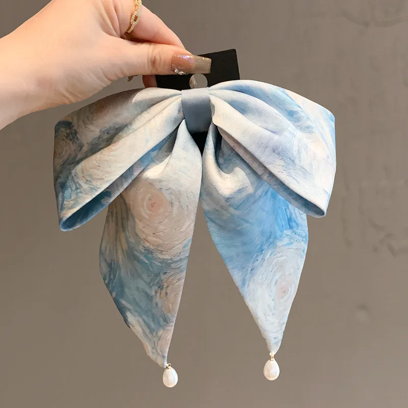 

1 шт., новая китайская картина маслом, звезда, лента с принтом тай-дай, высокий зажим для хвоста, новые подвесные бусины для пожилых людей, заколка для волос Hea