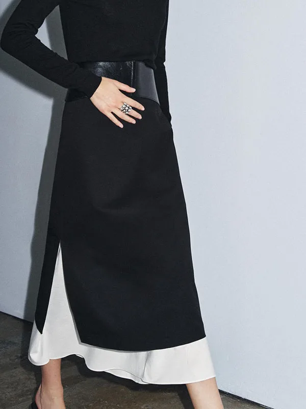 

Faionable Mid-Waist Patchwork Skirt for Women Ele Autumn Winter Seasonal Clothing Quali Fabric Ladies Skirts