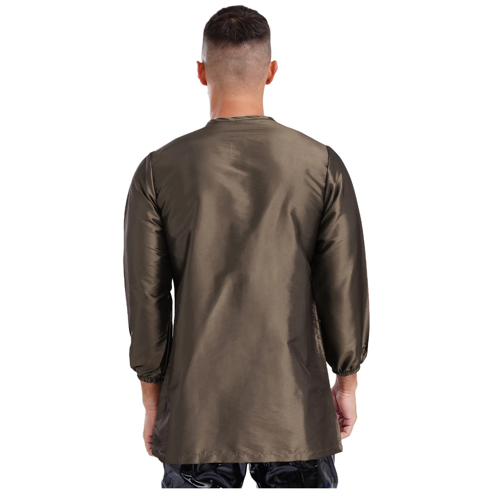 Mid-length Overalls Men Long Sleeve Shiny Top Shirt Zipper Pockets Robe Gown Smock for Hair Barber Salon Workshop Tops