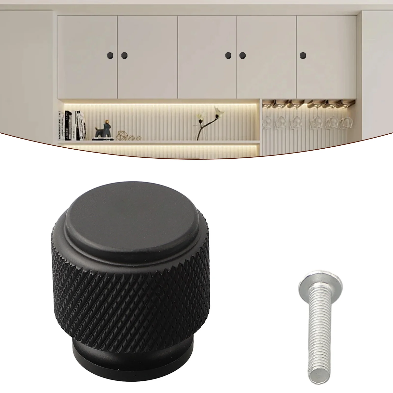 1pc Knurled Cabinet Knob Matt Black Aluminium Alloy Kitchen Cabinet Door Cupboard Drawer Knob Furniture Hardware Household Tool