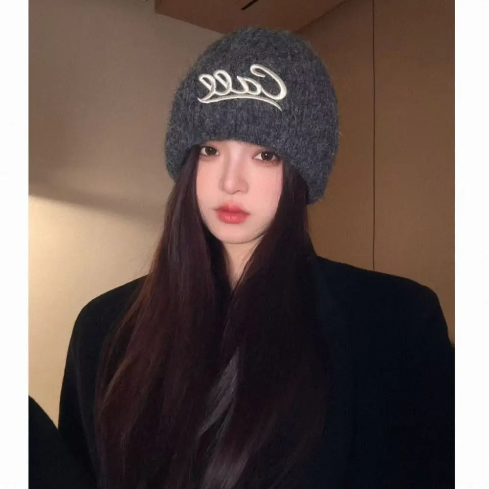 Polyester Knitted Beanie Hat Stretchable Fit Unisex Letter Embroidered Beanie 54cm to 62cm Head Circumference Casual Beanie Hat