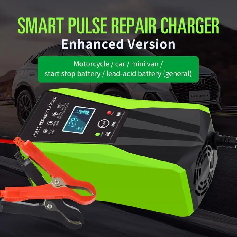 Portable Car Battery Charger High-Definition 12 Volt Battery Tester Intelligent LCD Display Automobile Battery Maintainer Pulse