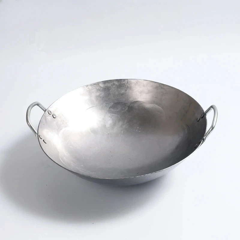 Cauldron Non-coating Iron Wok, Gas Cooker, Traditional Handmade Pot, Huge Manual Forging Wok with Binaural, 38 cm, 40cm