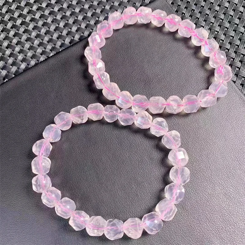 Natural Rose Quartz Facet Bracelet Gemstone Round Bead Crystal Healing Gemstone Bracelet Jewelry Gift 1PCS 10MM