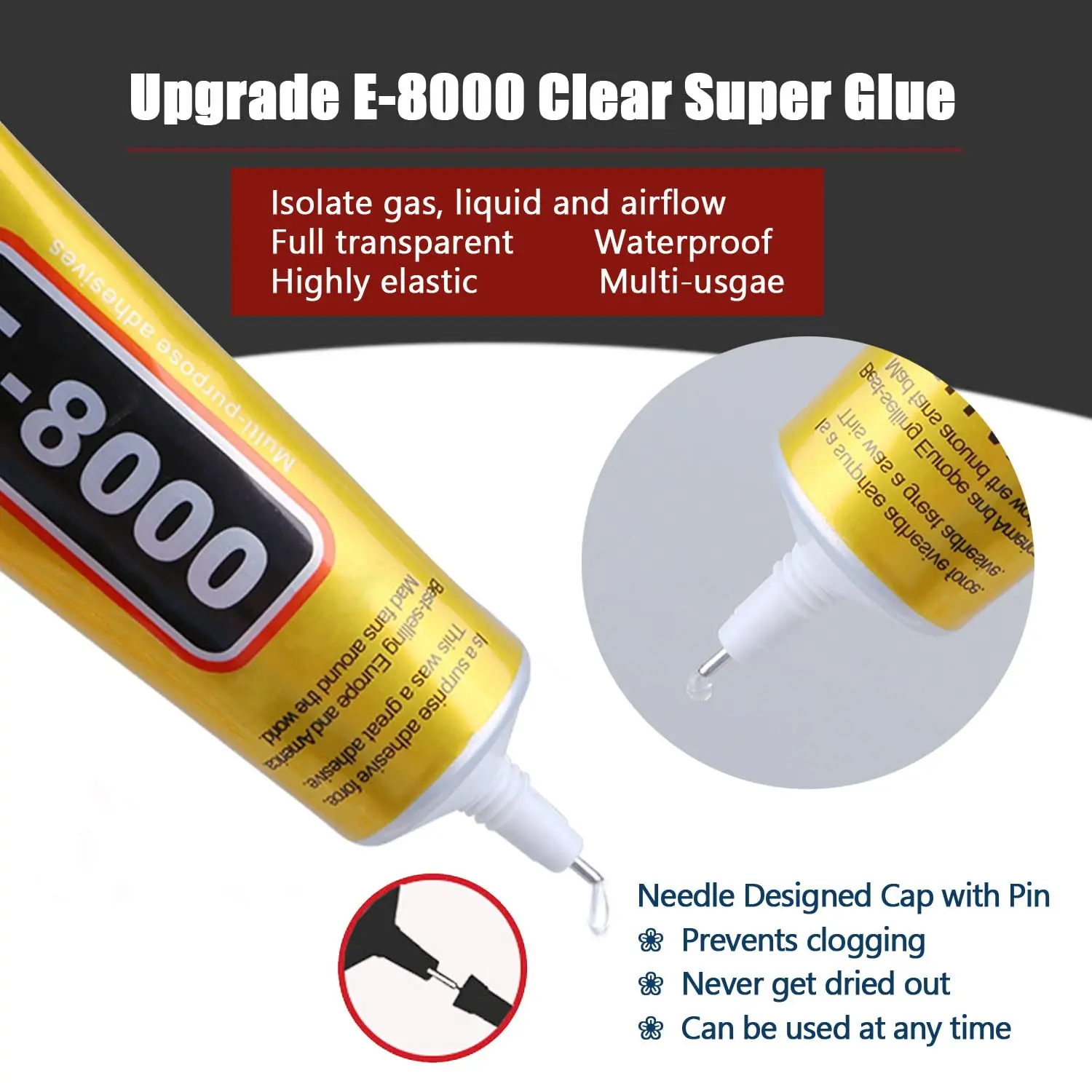 8-Pack e8000 Adhesive: Waterproof, Clear E-8000 Resin Glue (15g/0.5 fl. oz.) – Suitable for Jewelry, Rhinestones, and Mobile Phones