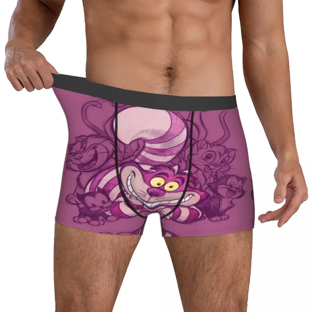 

Мужские забавные трусы-боксеры с изображением Чеширского кота из аниме и Алисы в Стране чудес, эластичные шорты-трусы