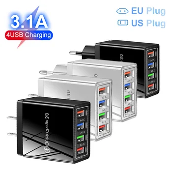 Ab abd Plug USB şarj aleti çoklu Port 4 USB hızlı şarj telefon adaptörü Tablet için Poco için taşınabilir duvar şarj hızlı şarj