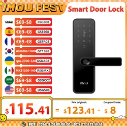 IMOU-WiFi Electronic Smart Door Lock com Impressão Digital Biométrica, Smart Card, Senha, Desbloqueio de Chave, Carregamento USB, Segurança Home