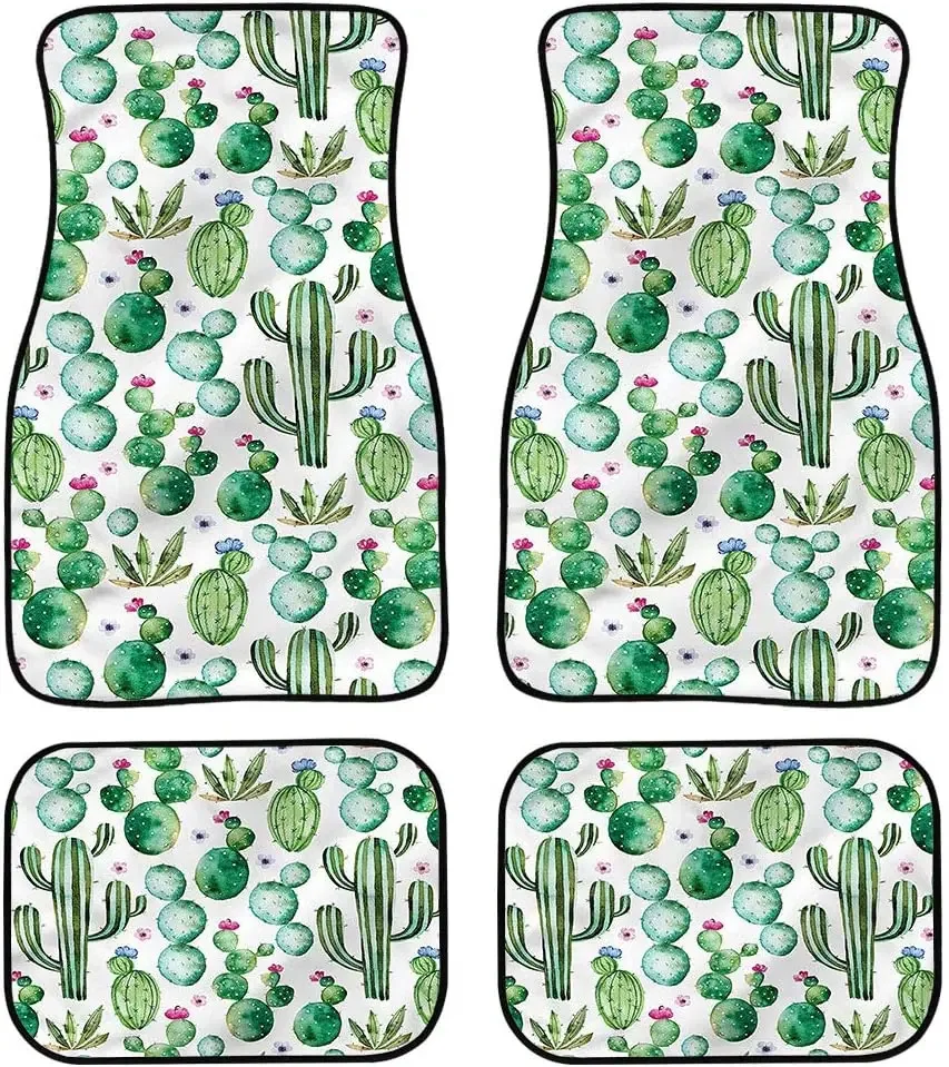 Aoopistc 4pc/Set Cute Novelty Cactus Floral Pattern Car Front Rear Auto Floor Mats Best Gift for Women Men Accessories Universal