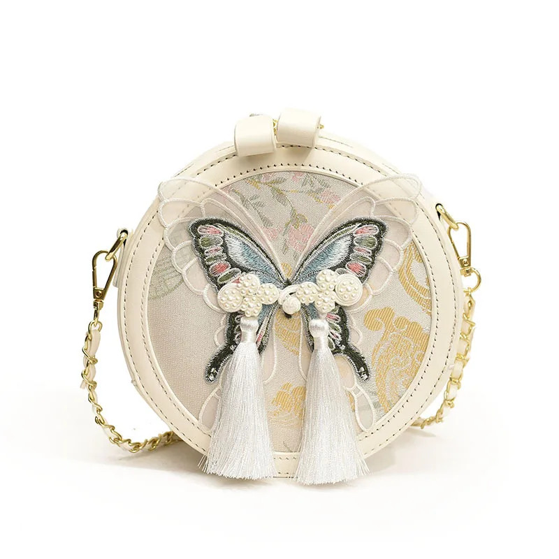

Модная новая китайская сумка через плечо с вышивкой бабочки, универсальная диагональная сумка через плечо с кисточками