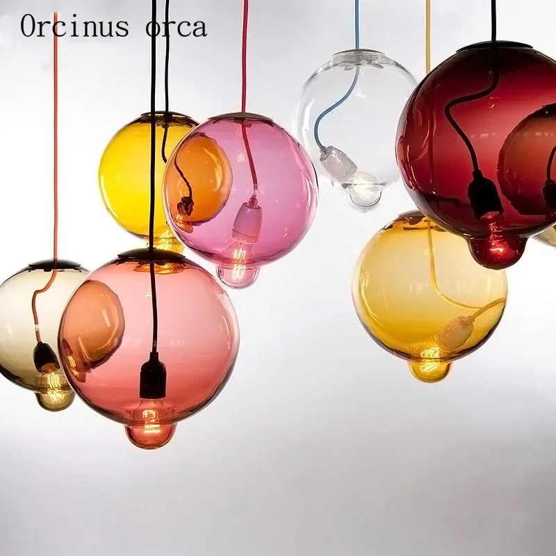 Nordic modern simple color ball glass chandelier restaurant creative personality transparent glass lamp free shipping
