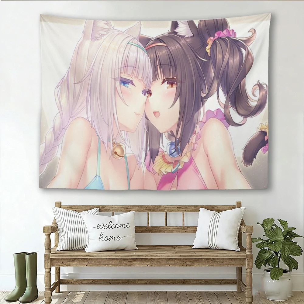 NEKOPARA Chocola & Vanilla Anime Tapestry, Cat Girl Wall Hanging for Bedroom