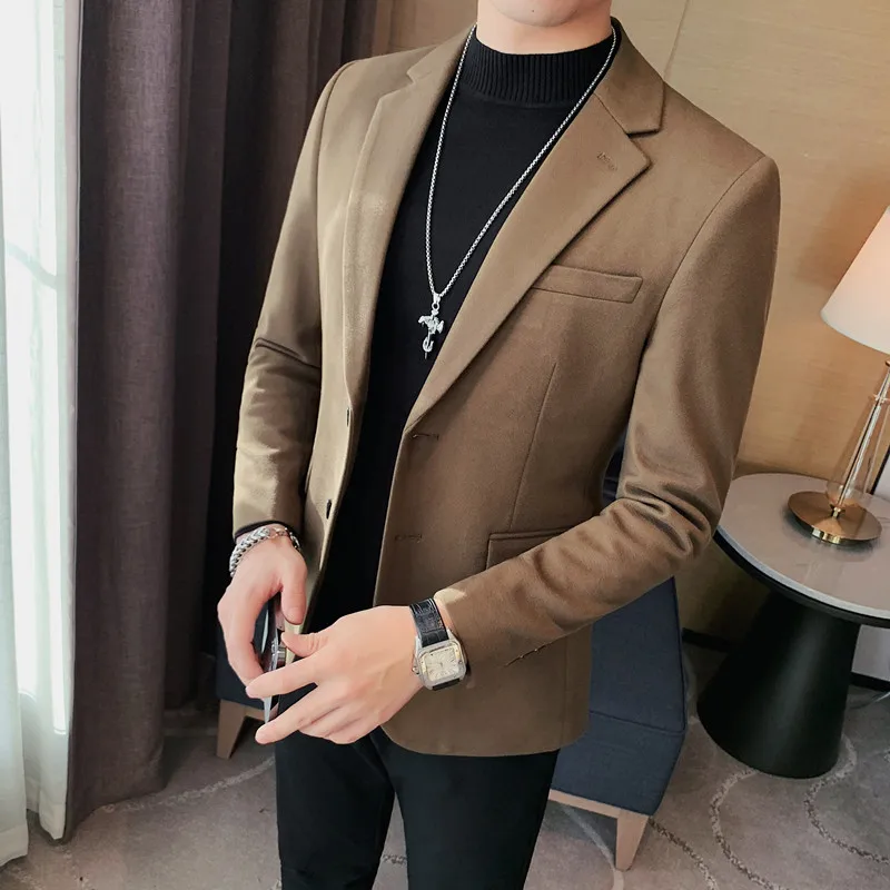 Autumn Winter Men Blazers Korean Slim Fit Casual Suit Jackets Wedding Business Dress Coat Solid Color Streetwear Social Blazer