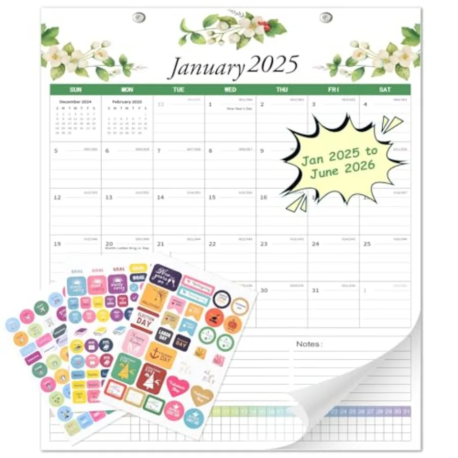 

Настольный календарь 2025 Настенный календарь 2025 3 в 1 Настольный календарь 17 x 12 дюймов января 2025 по июнь 2026 с веревкой и магнитом можно взять с собой