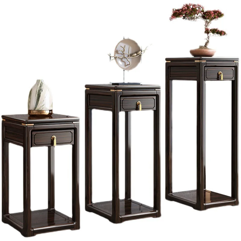 

New Chinese-style solid wood flower stand Balcony decorative bonsai stand Ebony side few Zen living room decorative stand