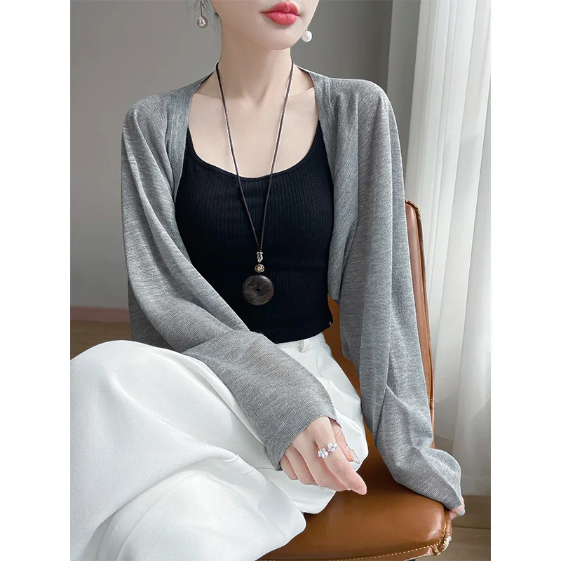 

Women's Summer Sunscreen Shawl Bamboo Hemp 6-Color Sexy Micro Transparent Sunscreen Top High Quality Knitted Cardigan YYY2513