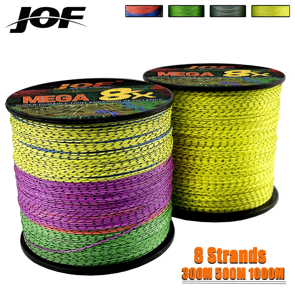 JOF 8 Strands 300-1000M  PE Braided Fishing Line 18-78LB Japan Durable Multifilament Fishing Line Super Smooth Carp Fishing Line