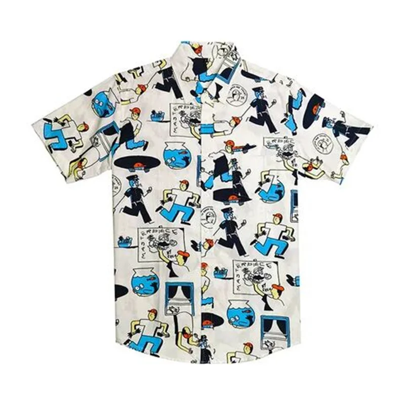 2024 Men's Hawaiian Shirt Fashion Casual Streetwear Turn-down Button Short SleeveCartoon Mushroom Beach Printed Shirt Summer