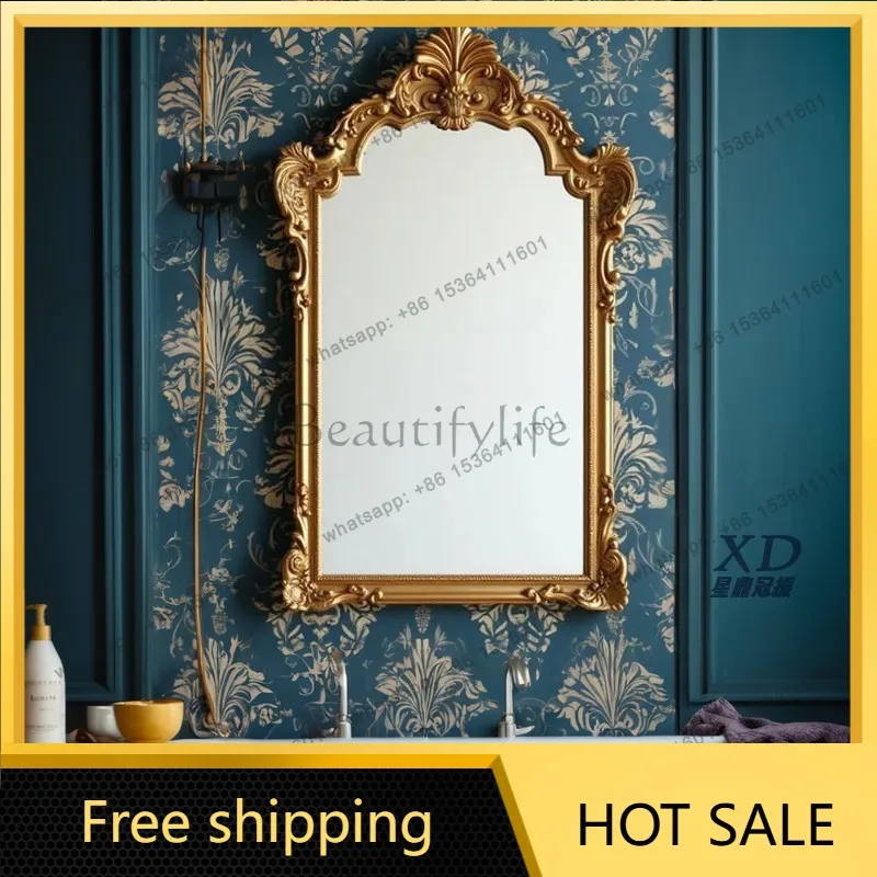 PG French retro bathroom mirror European porch fireplace carved decorative mirror American wall hanging classical makeup mirror