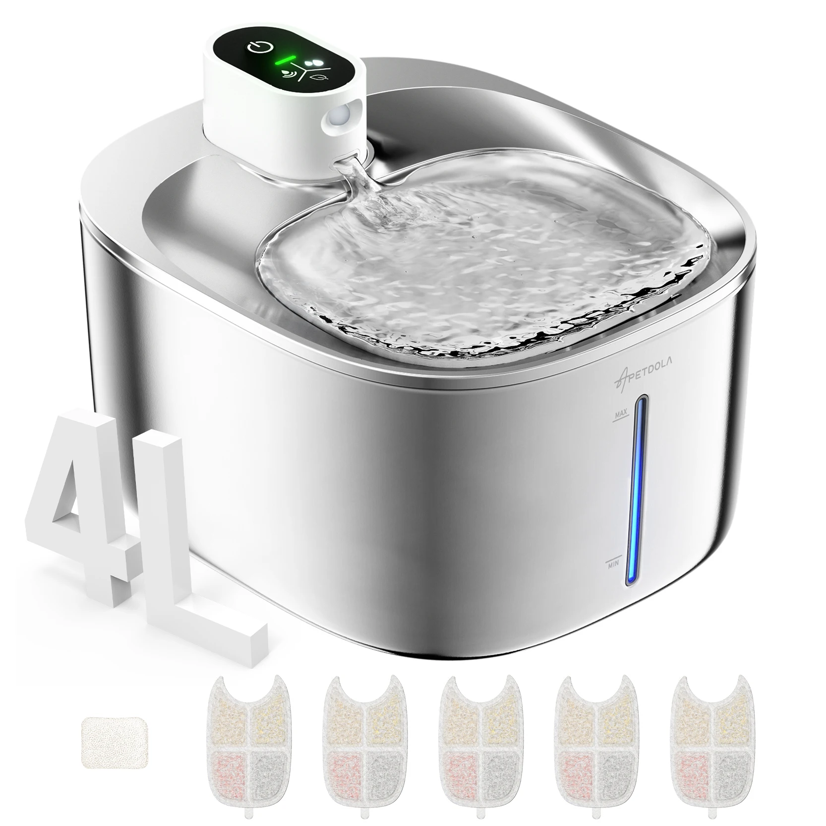

Wireless Cat Water Fountain Stainless Steel 135floz/4L Battery Operated Automatic Cordless Cat Water Dispenser Pet Fountain