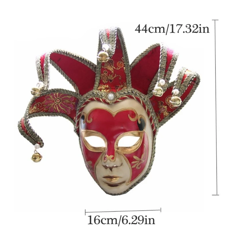 652F Masquerade Full Face Mask Halloween Mask Vintage Mask พร้อมระฆัง