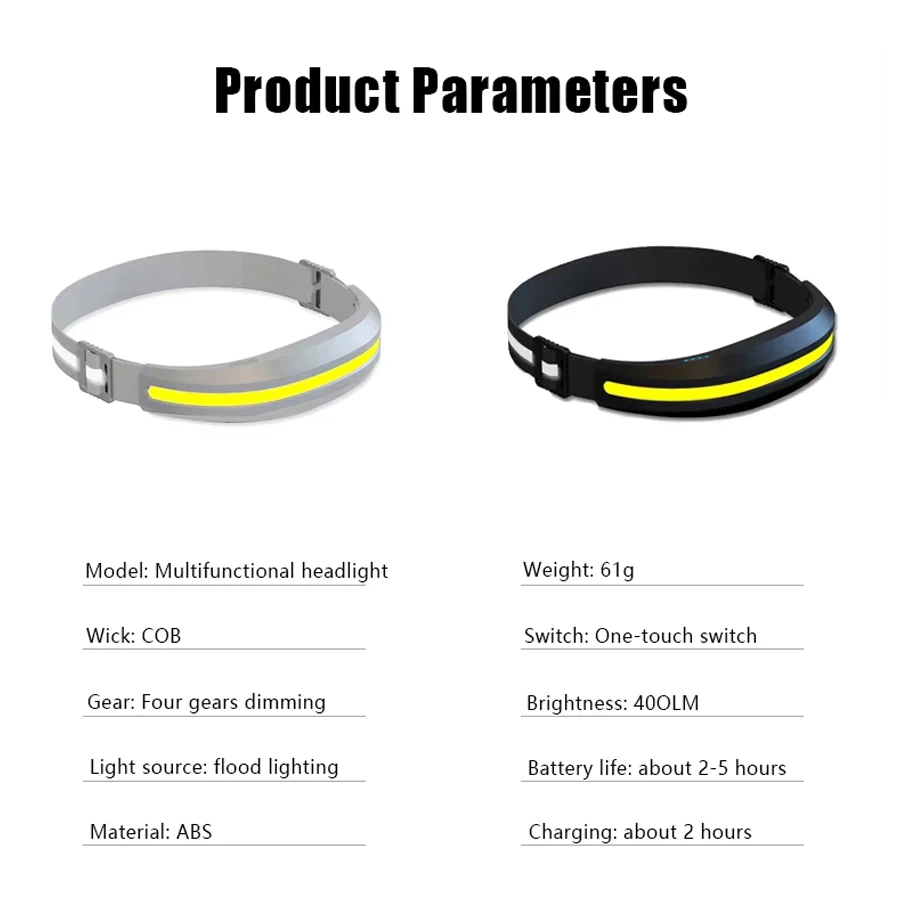 D2 アウトドアLEDヘッドランプ USB充電式ヘッドライト COB LEDビーズ 5つの照明モード 白と赤のヘッドトーチライト 釣り用ライト
