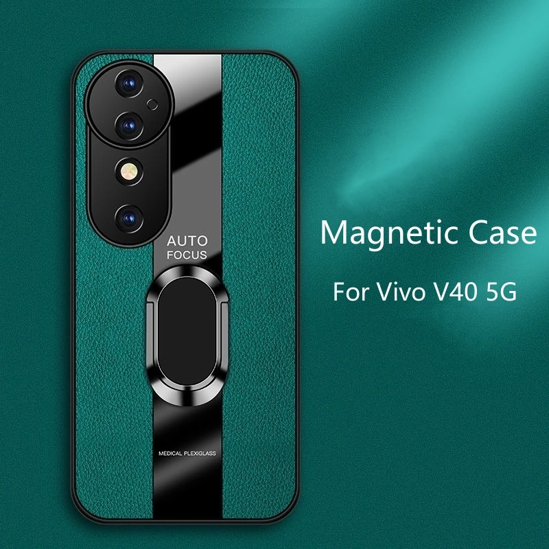 For VIVO V40 5G Case Magnetic Holder Ring Phone Back Cover For Vivo V 40 Luxury Leather Capa Silicone Shell Shockproof Bumper