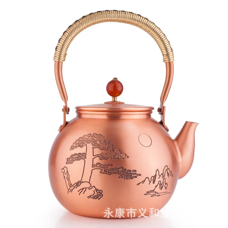 1.3 liters hand-thickened uncoated copper teapot Welcome pine soft tea set ornament copper pot