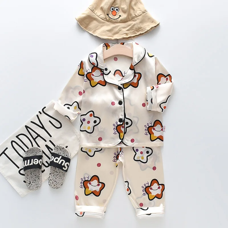 Seiden-Satin-Pyjama-Sets für Kleinkinder, Cartoon-Pyjamas für Kinder, Jungen-Schlafanzug, Baby-Schlafanzug, Mädchen-Freizeitkleidung für Zuhause, Jungen-Loungewear – Detail 18