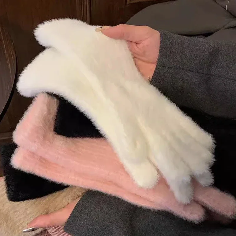 قفازات محبوكة طويلة شتاء دافئ شاشة سميكة قفازات من الفرو القفازات الصلبة للهاتف المحمول هاتف لوحي وسادة المرأة قفازات صوف الكشمير