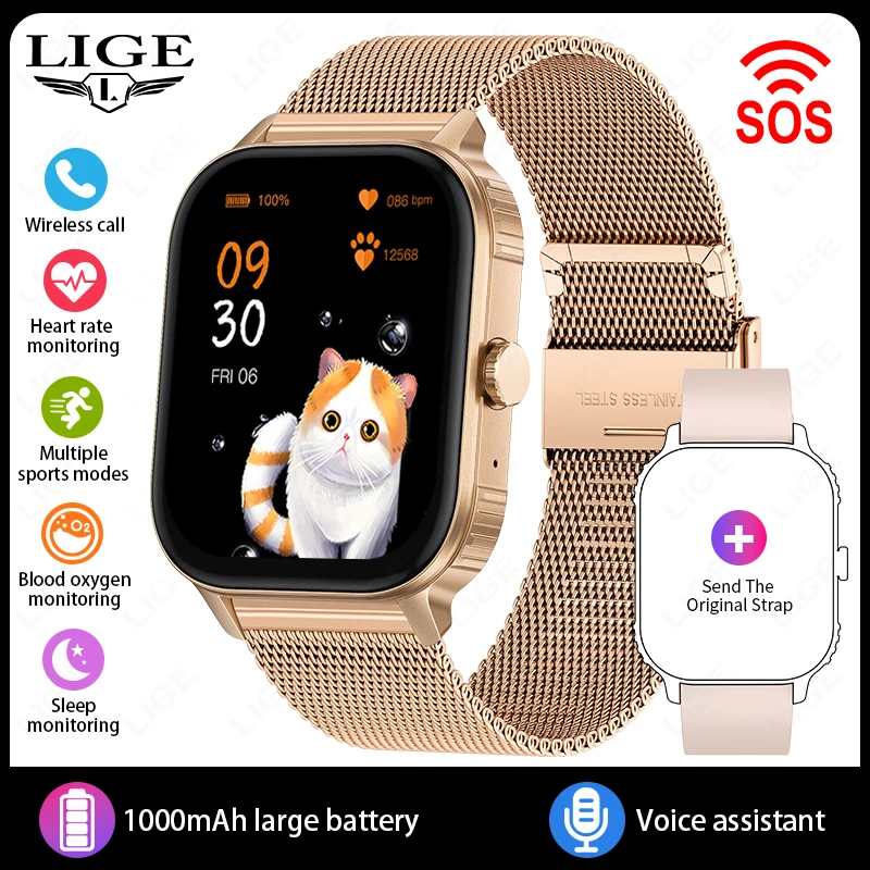 LIGE Smart Watch with 1000mAh Battery and Full Touch Screen