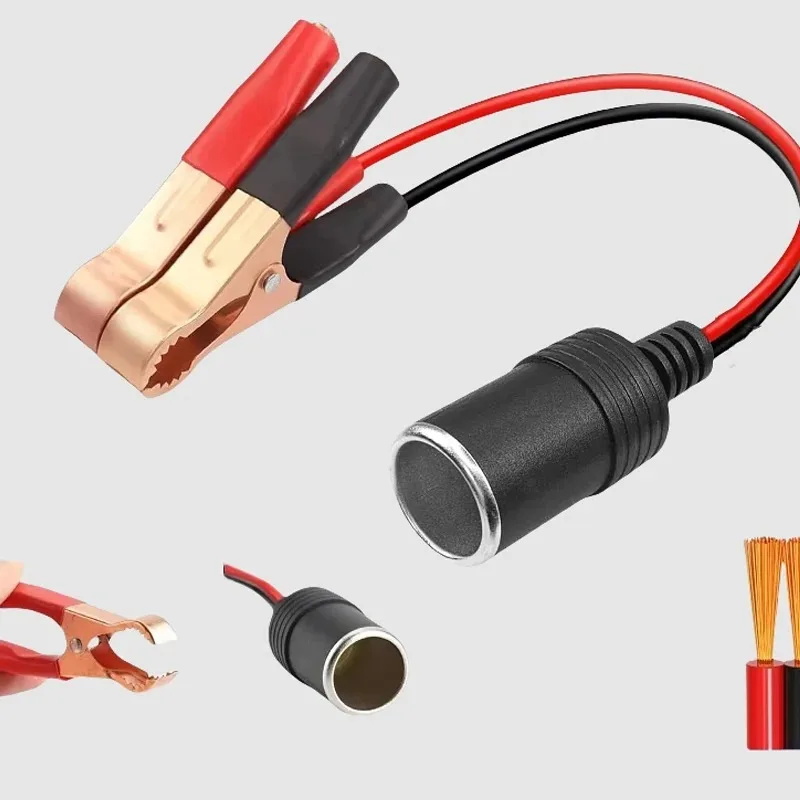 12V Universal Automotive Use Random Connector Head High Power Pure Copper Car Battery Clip Adapter for Cigarette Lighter Socket
