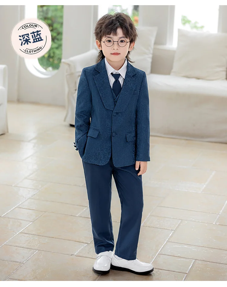 Kinder-Jungen-Jacquard-Blazer-Anzug-Set, Neujahrs-Blumenjungen-Hochzeitskostüm, Gastgeber-Outfit für Klavierauftritte, Bühnen- und Partykleidung – Detail 13