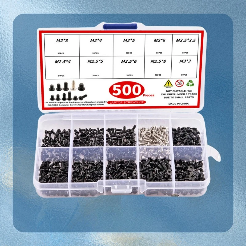 500pcs Small Laptop Screws kit box,Flat Head Computer Notebook Laptop black Screws Kit M2M2.5M3 for mac asus lenovo acer SSD